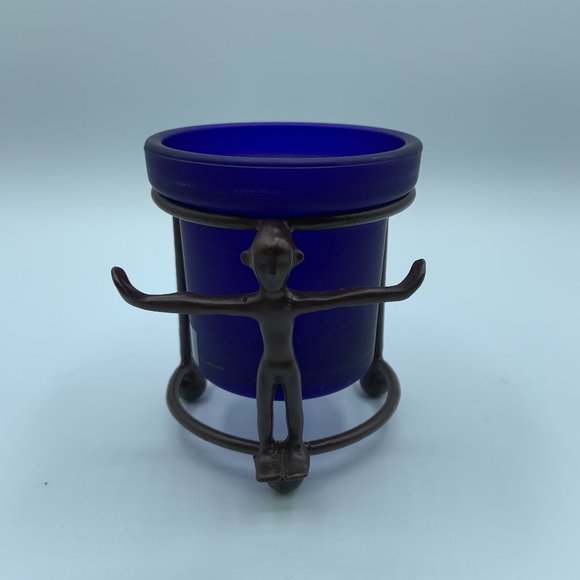 Metal Figure Candle Holder and Royal Blue Glass Insert - 2 pieces - Picture 1 of 5
